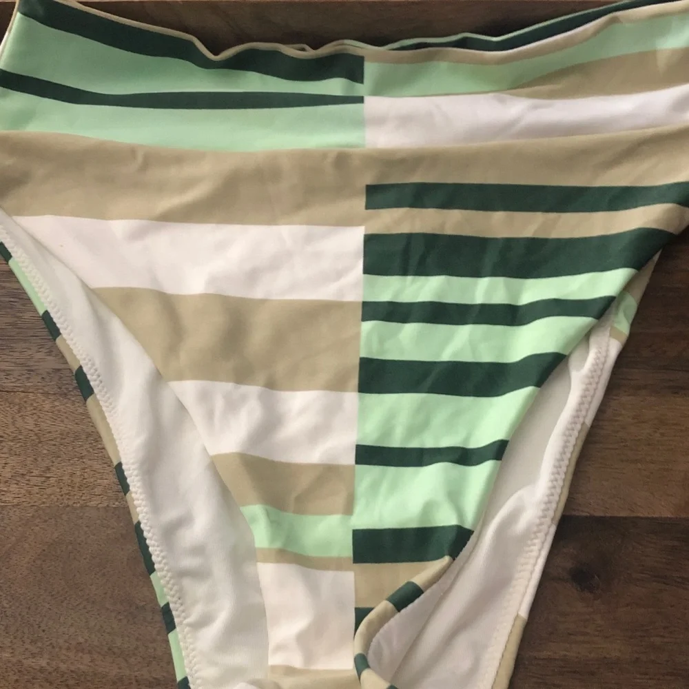 aerie Striped Bikini Bottoms in Mint, Beige & White
